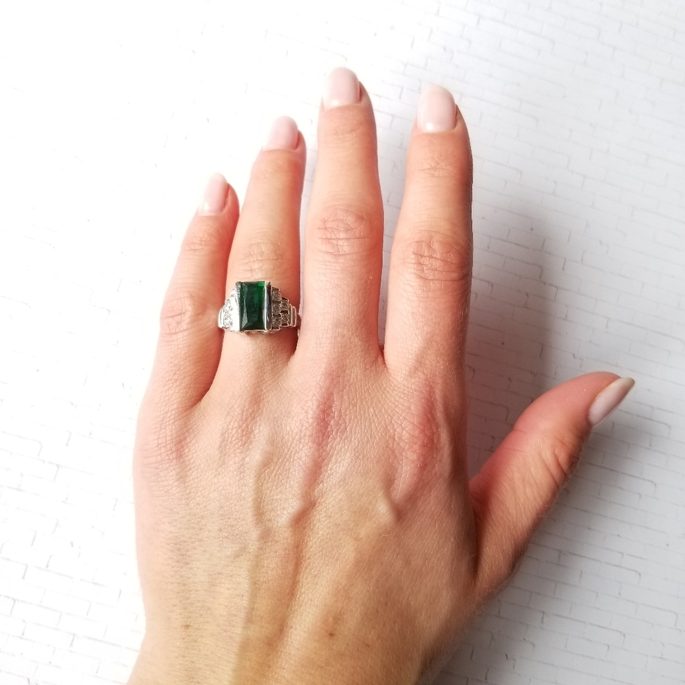 Simulated Emerald And Diamond Ring - image 7